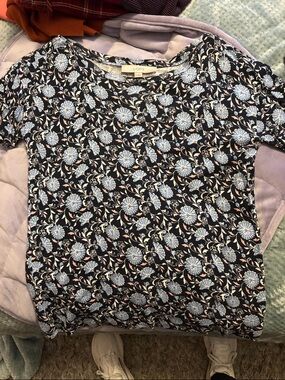 LOFT Navy Floral Short-Sleeve Tee